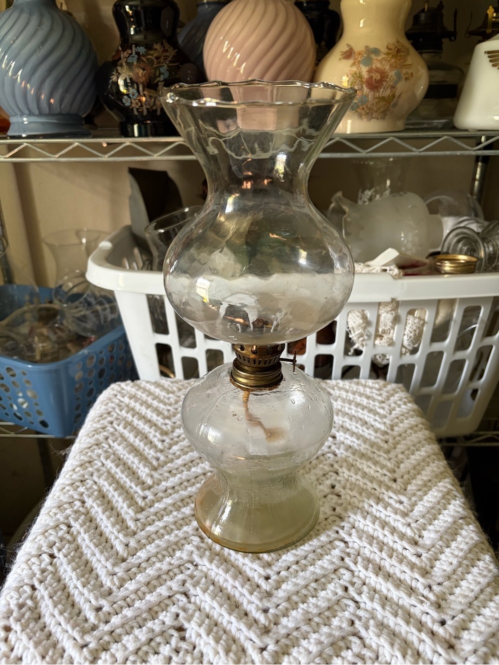 Clear Glass Oil Lamp with Brass Accent - Clear